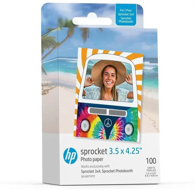 Alt view image 2 of 7 - HP Sprocket Photobooth 3x4" Photo Printer (White) Bundle w/3.5 x 4.25 Zink Photo Paper (300 Sheets)