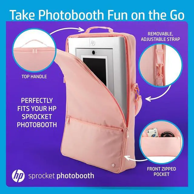 Alt view image 7 of 7 - HP Sprocket Photobooth 3x4 Photo Printer (Pink) Bundle with Zink Paper (100 Sheets) & Carrying Case