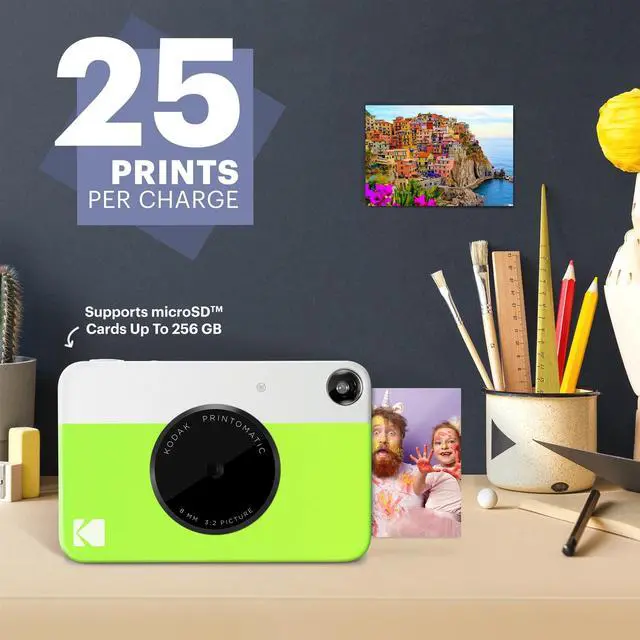 Alt view image 6 of 7 - Kodak Printomatic 5MP Instant Print Camera (Green) & Zink Photo Paper (75 Sheets) Bundle