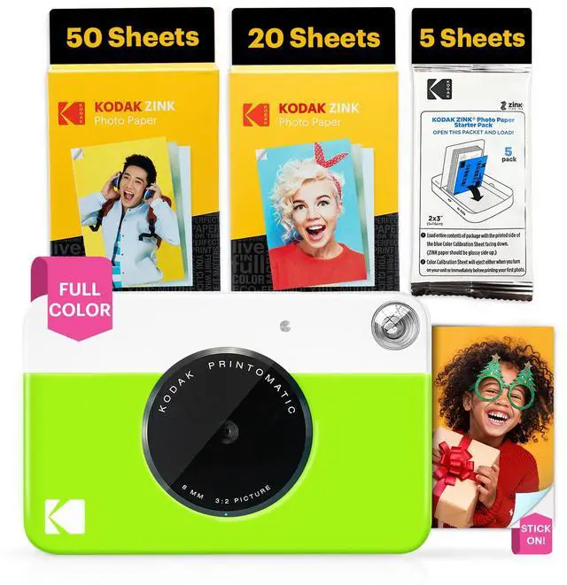 Main image of Kodak Printomatic 5MP Instant Print Camera (Green) & Zink Photo Paper (75 Sheets) Bundle