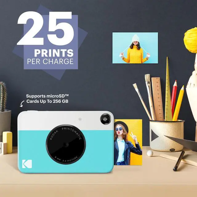 Alt view image 4 of 7 - Kodak Printomatic 5MP Instant Print Camera (Blue) & Zink Photo Paper (75 Sheets) Bundle