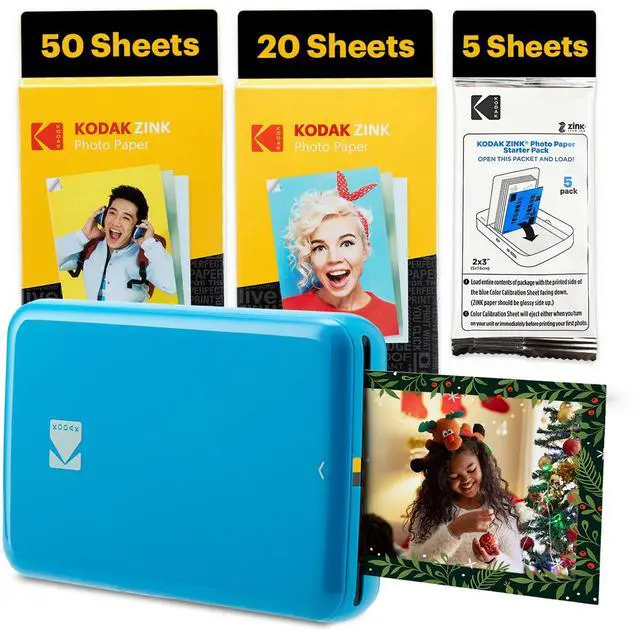 Main image of Kodak Step Mobile Instant Photo Printer 2x3" (Blue) & Zink Photo Paper (75 Sheets) Bundle