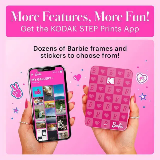 Alt view image 4 of 7 - Kodak x Barbie Step Slim Instant Photo Printer, 2x3" Portable Printer Iconic Style - Bundle