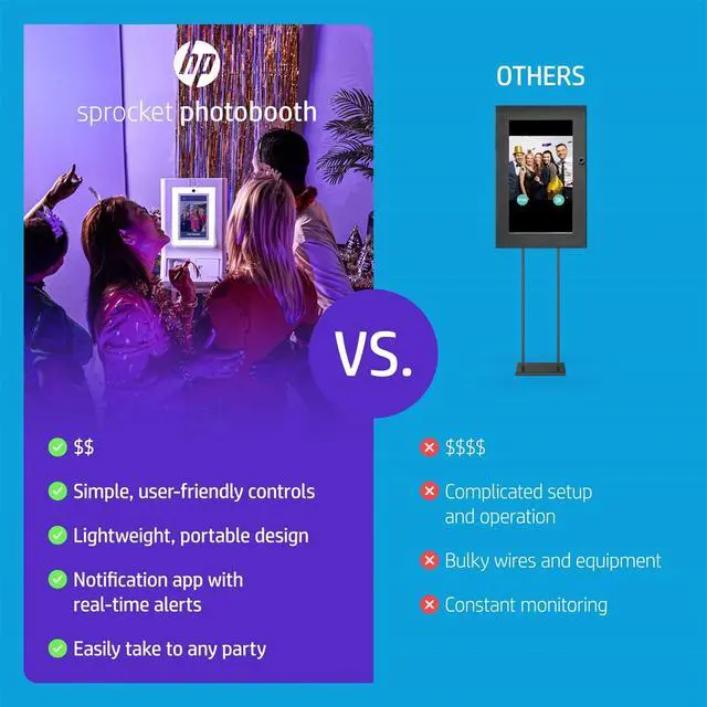 Alt view image 5 of 7 - HP Sprocket Photobooth 3" x 4" Color Photo Printer with Touch Screen, LED Ring Light & Wi-Fi