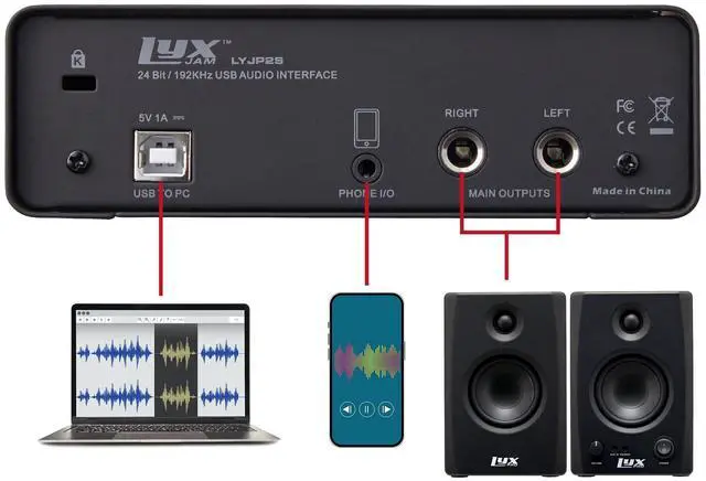 Alt view image 3 of 7 - LyxPro 2x2 USB Audio Interface with Asio Driver, Software, LyxPro Studio Monitors & Isolation Shield