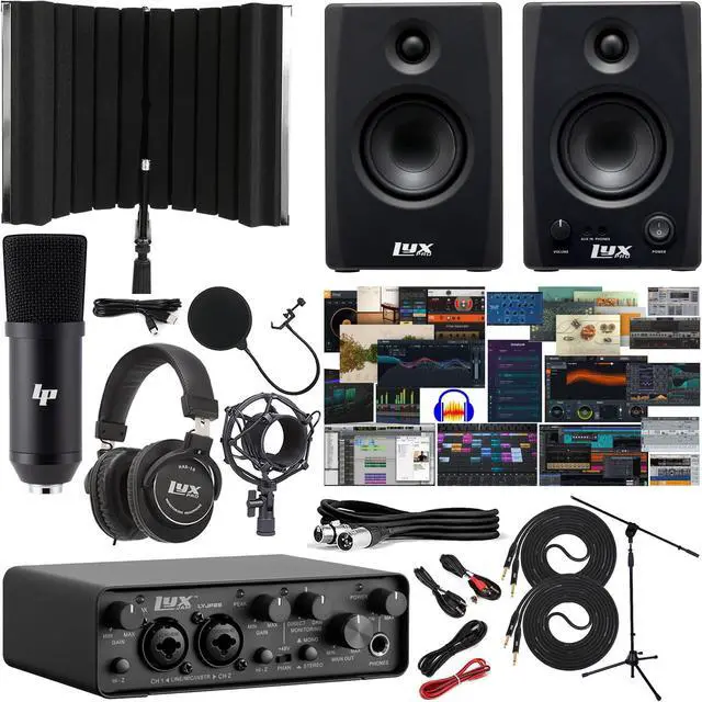 Main image of LyxPro 2x2 USB Audio Interface with Asio Driver, Software, LyxPro Studio Monitors & Isolation Shield