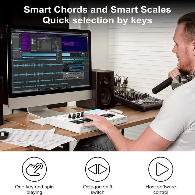 Alt view image 3 of 6 - M-WAVE MIDI Keyboard Bluetooth - 25-Key Pad Controller with Drum Pads, Knobs, Software Included