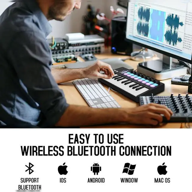Alt view image 5 of 5 - M-WAVE MIDI Keyboard Controller - USB Bluetooth - 25 Key, 16 Pads, Knobs, DAW Compatible