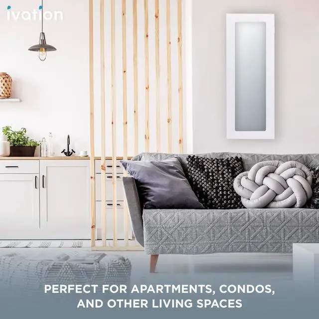 Alt view image 5 of 6 - Ivation Wall-Mounted Ironing Board Cabinet With Mirror, Foldable Ironing Storage Station for Home, Apartment , Easy-Release Lever, Garment Hooks, White