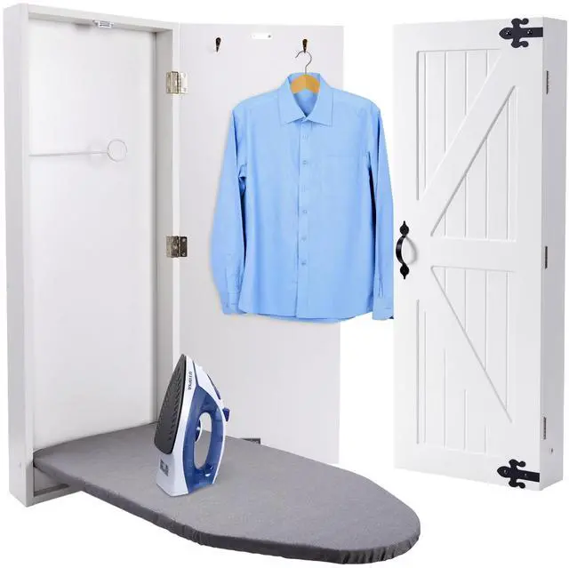 Main image of Ivation Wall-Mounted Ironing Board Cabinet with Farmhouse Door, Foldable Ironing Storage Station for Home, Apartment & Small Spaces, Easy-Release Lever, White