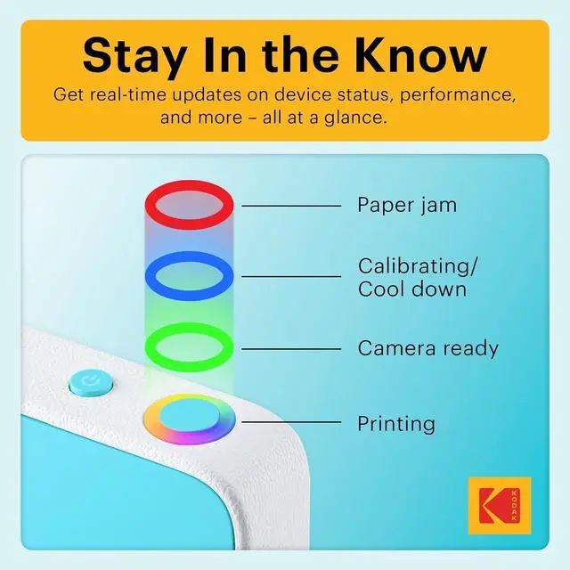 Alt view image 5 of 7 - KODAK Printomatic+ Instant Print Digital Camera Starter Bundle + Carrying Case (Pink) + Zink 20pk Sticky-Back Photo Paper - 10MP, Full-Color Photos, RGB LED Status Indicator - Blue