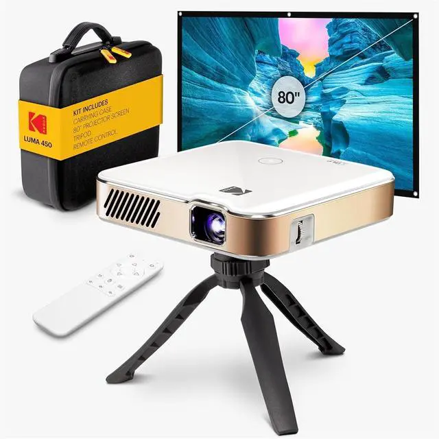 Main image of Kodak Luma 450 Smart Projector, Full HD Portable Pico Projector with 80" Screen, Tripod, Remote & Case