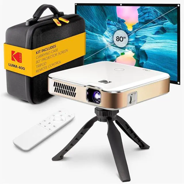 Main image of Kodak Luma 400 Smart Projector, HD Portable Pico Projector with 80" Screen, Remote, Tripod & Case