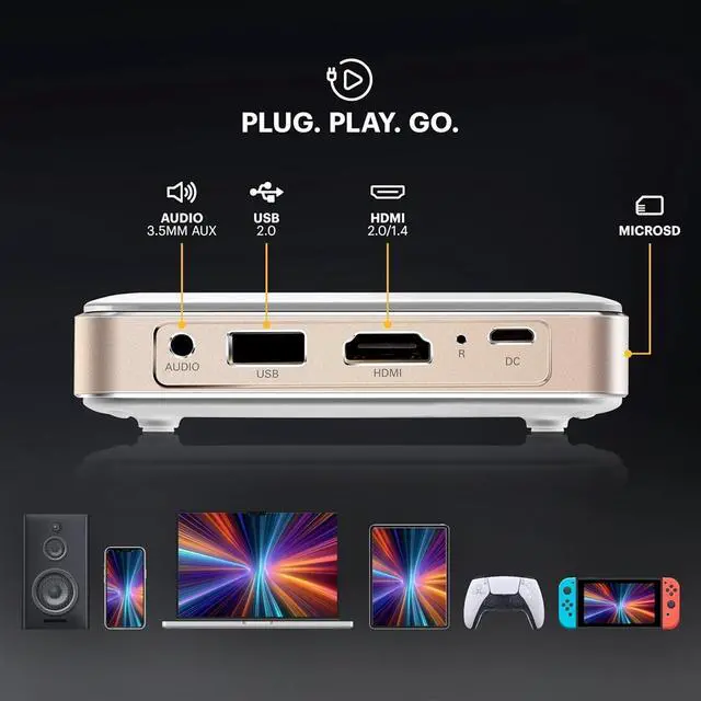 Alt view image 6 of 6 - Kodak Luma 150 Pico Projector, Rechargeable Ultra Mini Projector w/60" Screen, Tripod & Case (White)