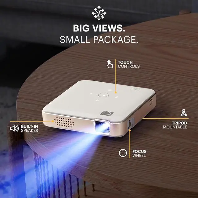 Alt view image 3 of 6 - Kodak Luma 150 Pico Projector, Rechargeable Ultra Mini Projector w/60" Screen, Tripod & Case (White)