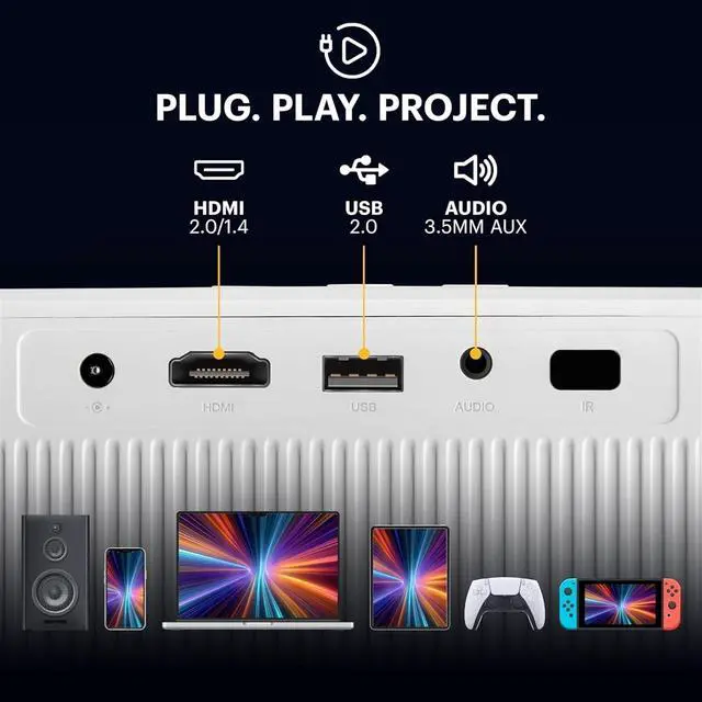 Alt view image 4 of 7 - Kodak FLIK X20 Smart Projector, 1080p Portable Projector with Google TV Dongle Built-In (White)