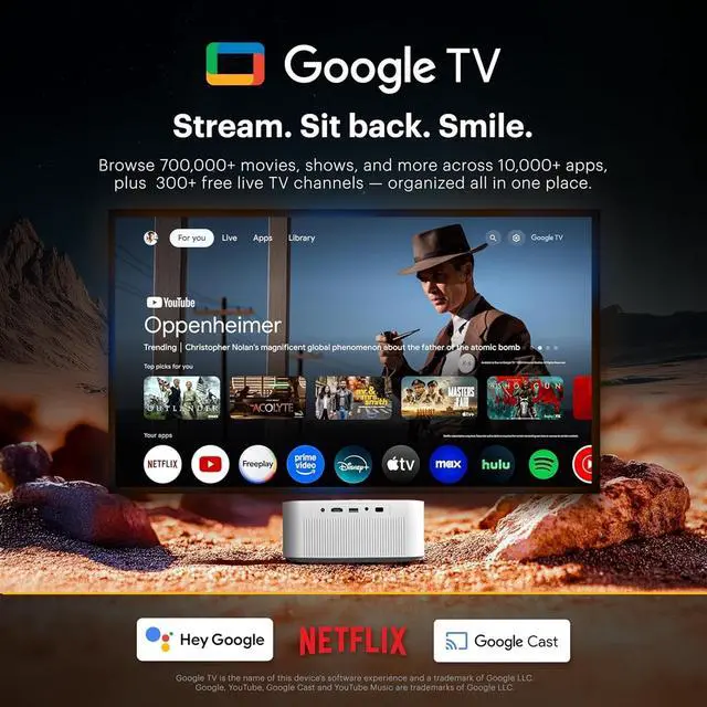 Alt view image 7 of 7 - Kodak FLIK X20 Smart Projector, 1080p Portable Projector with Google TV Dongle Built-In (White)