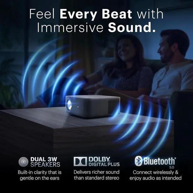 Alt view image 4 of 7 - Kodak FLIK X20 Full HD Smart Projector Kit with 100" Screen, Tripod, Remote, Wi-Fi, EVA Case (Black)