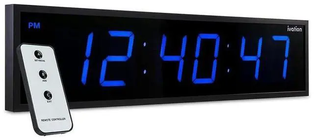 Main image of Ivation Huge Large Big Oversized Digital LED Clock - Shelf or Wall Mount (24 Inch - Blue) | 6-Level Brightness, Mounting Holes & Hardware
