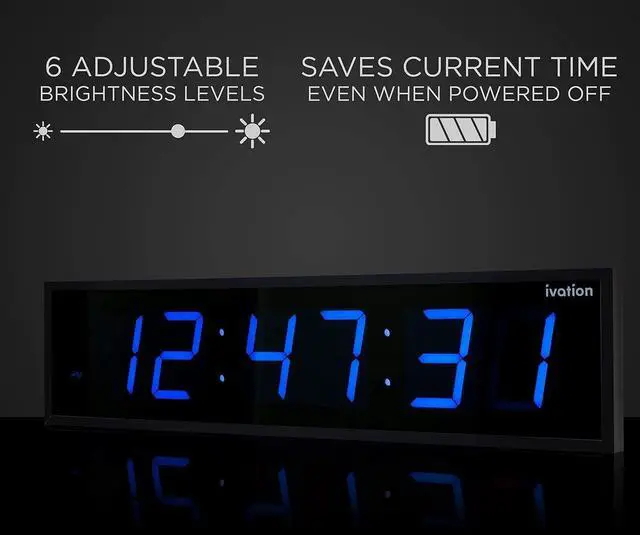 Alt view image 7 of 7 - Ivation Huge Large Big Oversized Digital LED Clock - Shelf or Wall Mount (24 Inch - Blue) | 6-Level Brightness, Mounting Holes & Hardware