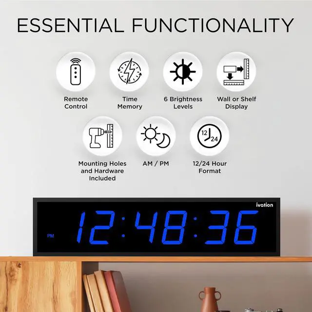 Alt view image 3 of 7 - Ivation Huge Large Big Oversized Digital LED Clock - Shelf or Wall Mount (24 Inch - Blue) | 6-Level Brightness, Mounting Holes & Hardware