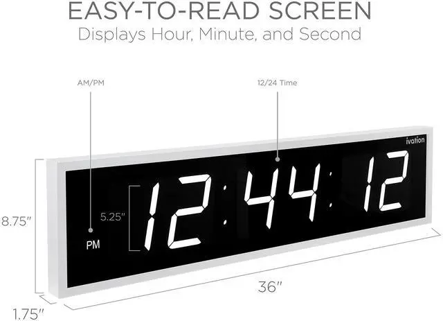 Alt view image 3 of 7 - Ivation Huge Large Big Oversized Digital LED Clock - Shelf or Wall Mount (36 Inch - White) | 6-Level Brightness, Mounting Holes & Hardware