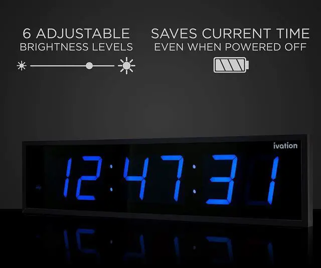 Alt view image 2 of 7 - Ivation Huge 36" Inch Large Big Oversized Digital LED Clock with Stopwatch, Alarms, Countdown Timer & Temp - Shelf or Wall Mount (Blue) | 6-Level Brightness, Mounting Holes & Hardware