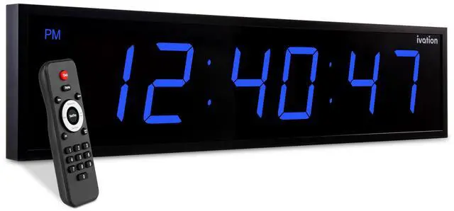 Main image of Ivation Huge 36" Inch Large Big Oversized Digital LED Clock with Stopwatch, Alarms, Countdown Timer & Temp - Shelf or Wall Mount (Blue) | 6-Level Brightness, Mounting Holes & Hardware