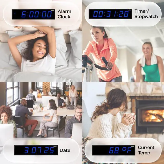 Alt view image 4 of 7 - Ivation Huge 36" Inch Large Big Oversized Digital LED Clock with Stopwatch, Alarms, Countdown Timer & Temp - Shelf or Wall Mount (Blue) | 6-Level Brightness, Mounting Holes & Hardware