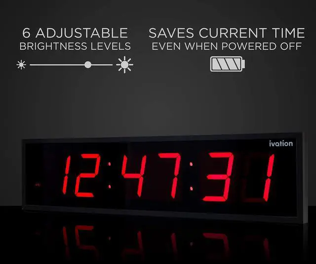 Alt view image 5 of 7 - Ivation Huge 36" Inch Large Big Oversized Digital LED Clock with Stopwatch, Alarms, Countdown Timer & Temp - Shelf or Wall Mount (Red) | 6-Level Brightness, Mounting Holes & Hardware