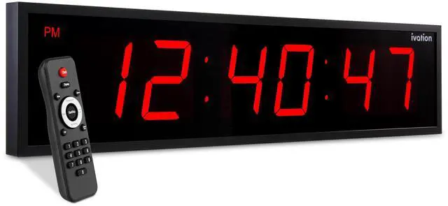 Main image of Ivation Huge 36" Inch Large Big Oversized Digital LED Clock with Stopwatch, Alarms, Countdown Timer & Temp - Shelf or Wall Mount (Red) | 6-Level Brightness, Mounting Holes & Hardware
