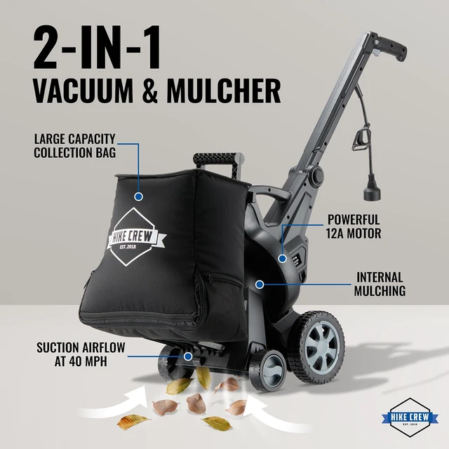 Alt view image 2 of 6 - Hike Crew Leaf Vacuum Mulcher for 1500 Sq Ft Driveways, Outdoor Shredder w/10-Gallon Bag & 15:1 Ratio