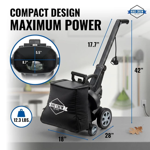 Alt view image 3 of 6 - Hike Crew Leaf Vacuum Mulcher for 1500 Sq Ft Driveways, Outdoor Shredder w/10-Gallon Bag & 15:1 Ratio