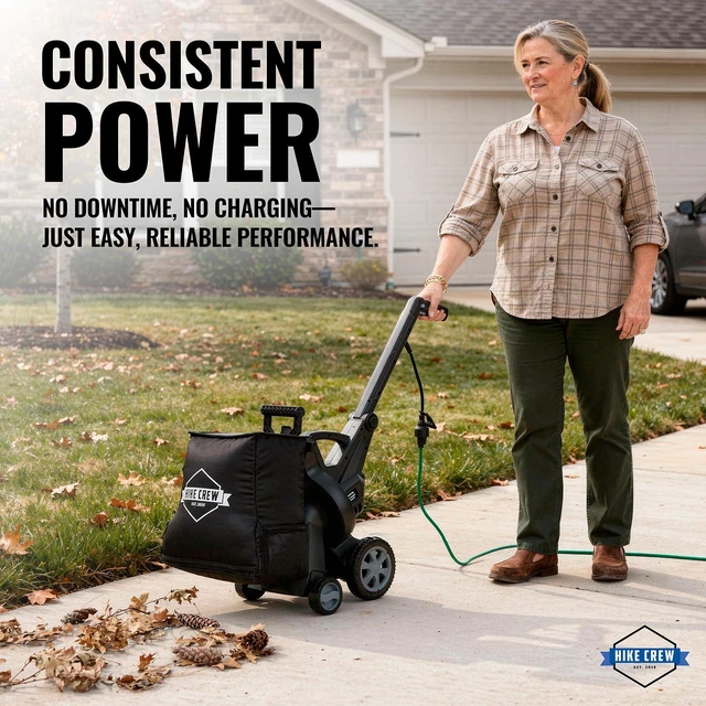 Alt view image 6 of 6 - Hike Crew Leaf Vacuum Mulcher for 1500 Sq Ft Driveways, Outdoor Shredder w/10-Gallon Bag & 15:1 Ratio