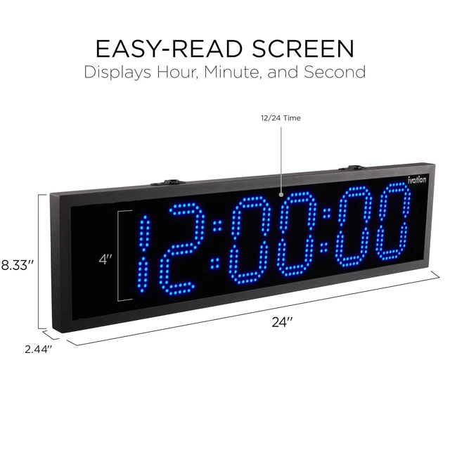 Alt view image 2 of 6 - Ivation 24" Outdoor Digital Clock, Waterproof LED Display, Auto Time Sync, Temp, Date & Timer