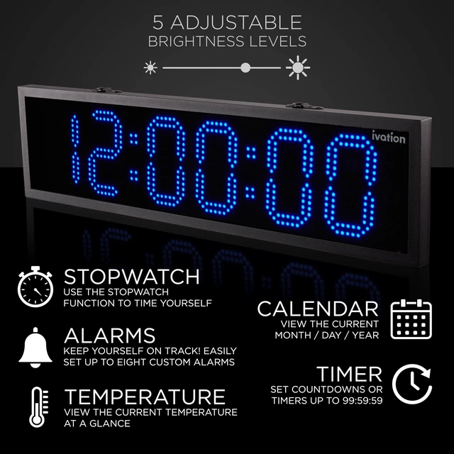 Alt view image 5 of 6 - Ivation 24" Outdoor Digital Clock, Waterproof LED Display, Auto Time Sync, Temp, Date & Timer