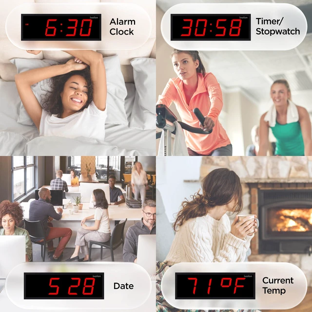 Alt view image 3 of 6 - Ivation 18" Digital Wall Clock, Big LED Display, Timer, Alarms, Auto Brightness, Remote
