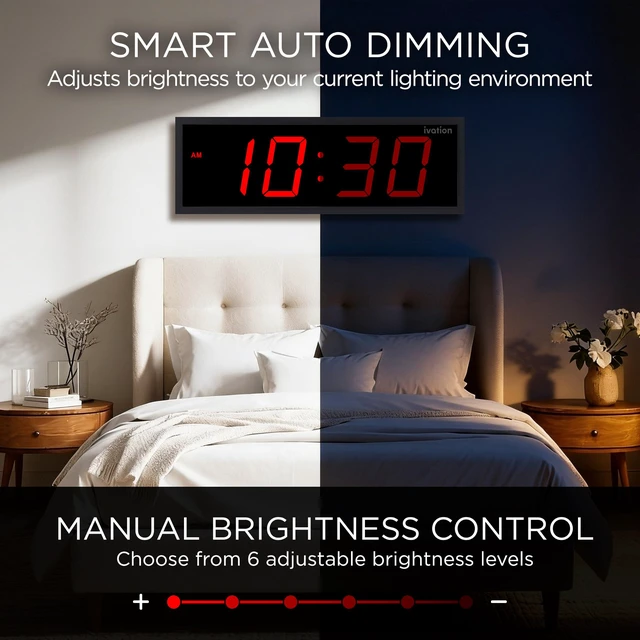 Alt view image 4 of 6 - Ivation 18" Digital Wall Clock, Big LED Display, Timer, Alarms, Auto Brightness, Remote