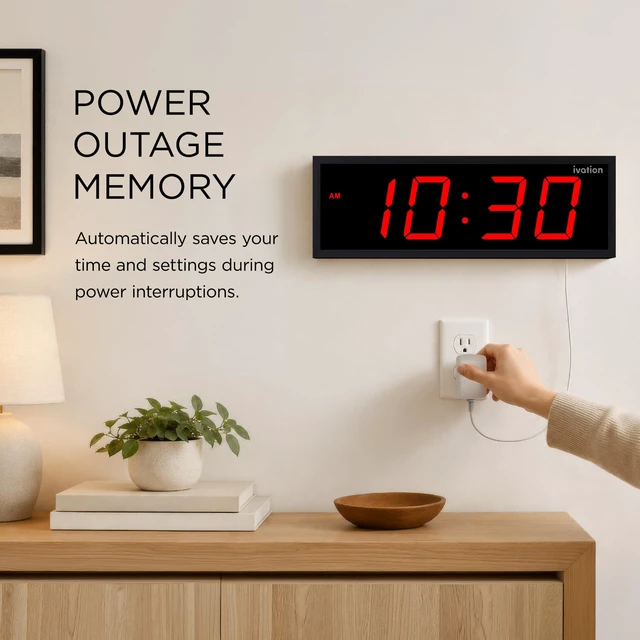 Alt view image 5 of 6 - Ivation 18" Digital Wall Clock, Big LED Display, Timer, Alarms, Auto Brightness, Remote