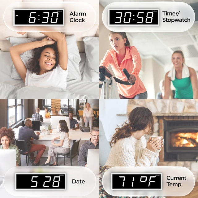 Alt view image 3 of 6 - Ivation 18" Digital Wall Clock, Big LED Display, Timer, Alarms, Auto Brightness, Remote White