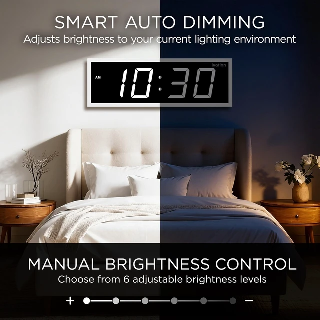Alt view image 4 of 6 - Ivation 18" Digital Wall Clock, Big LED Display, Timer, Alarms, Auto Brightness, Remote White