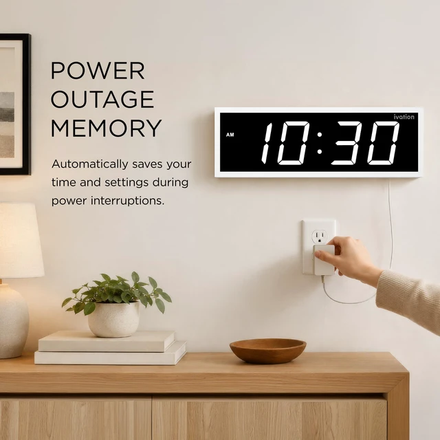 Alt view image 5 of 6 - Ivation 18" Digital Wall Clock, Big LED Display, Timer, Alarms, Auto Brightness, Remote White