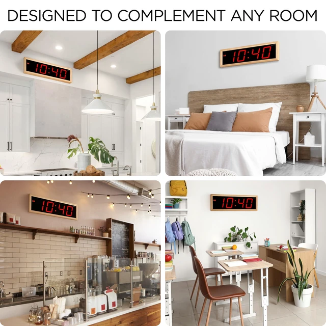 Alt view image 7 of 7 - Ivation Digital Wall Clock, 18" LED Display, Natural Wood Frame, Auto Dimming, Remote