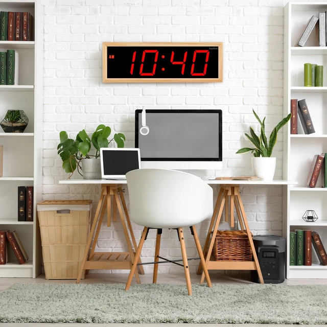 Alt view image 7 of 7 - Ivation Digital Wall Clock, 24" LED Display, Natural Wood Frame, Auto Dimming, Remote