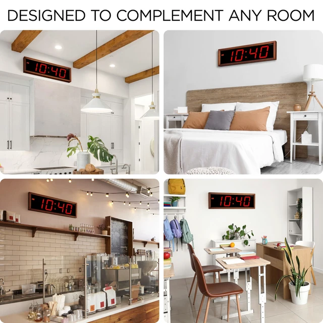 Alt view image 7 of 7 - Ivation Digital Wall Clock, 18" LED Display, Brown Wood Frame, Auto Dimming, Remote