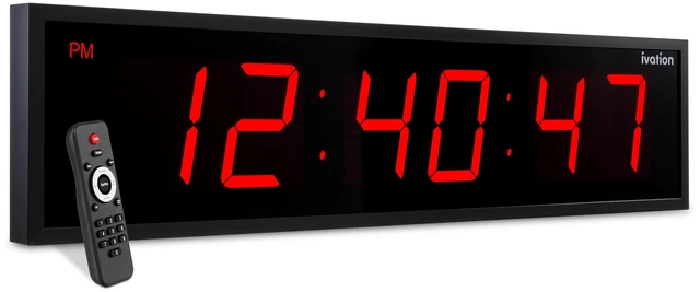 Main image of Ivation Large Digital Clock, 72" LED Wall Clock with Stopwatch, Alarms, Timer, Temp & Remote - Red