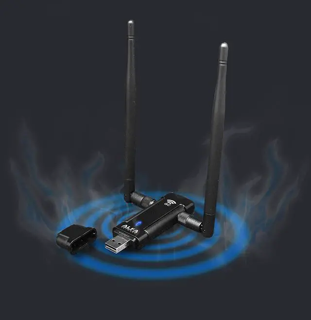 Alt view image 2 of 7 - Alfa Long-Range Dual-Band AC1200 Wireless USB 3.0 Wi-Fi Adapter w/2x 5dBi External Antennas - 2.4GHz 300Mbps / 5Ghz 867M
