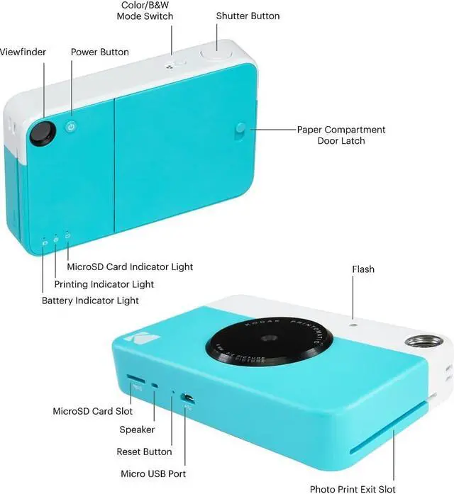 Alt view image 4 of 10 - kodak printomatic digital instant print camera blue, full color prints on zink 2x3" stickybacked photo paper  print memories instantly