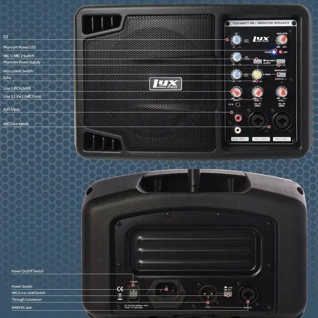 Alt view image 2 of 4 - LyxPro SPA5.5 Small PA Speaker System Compact Monitor Class-D Amp w/ Mixer & EQ
