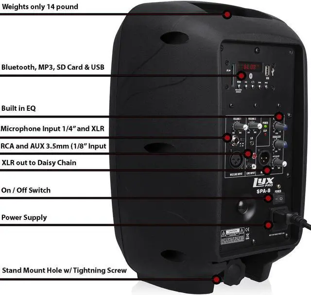 Alt view image 3 of 9 - Small PA System, 100w RMS Power Active Speaker, Bluetooth SD USB MP3 AUX Input